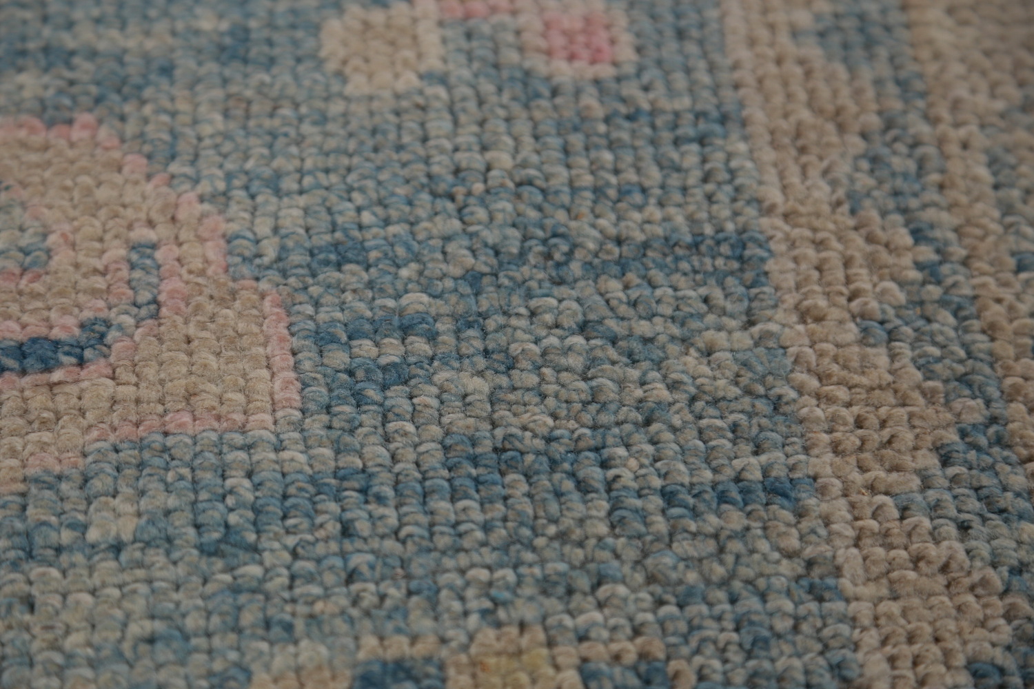 Vegetable Dye Blue Oushak Turkish Runner Rug 3x12