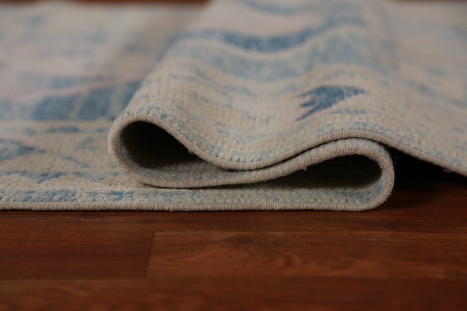 Vegetable Dye Blue Oushak Turkish Runner Rug 3x12