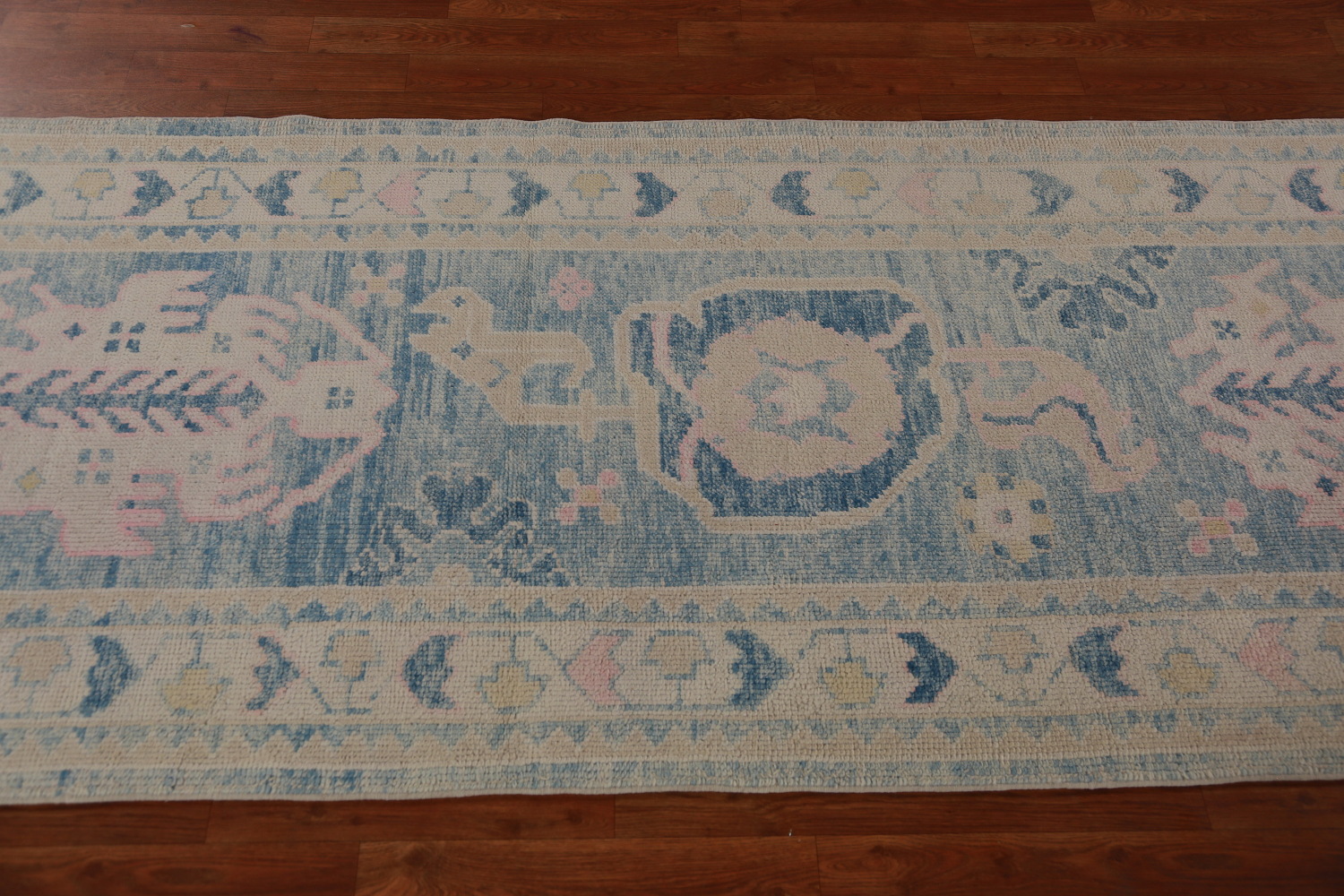 Vegetable Dye Blue Oushak Turkish Runner Rug 3x12