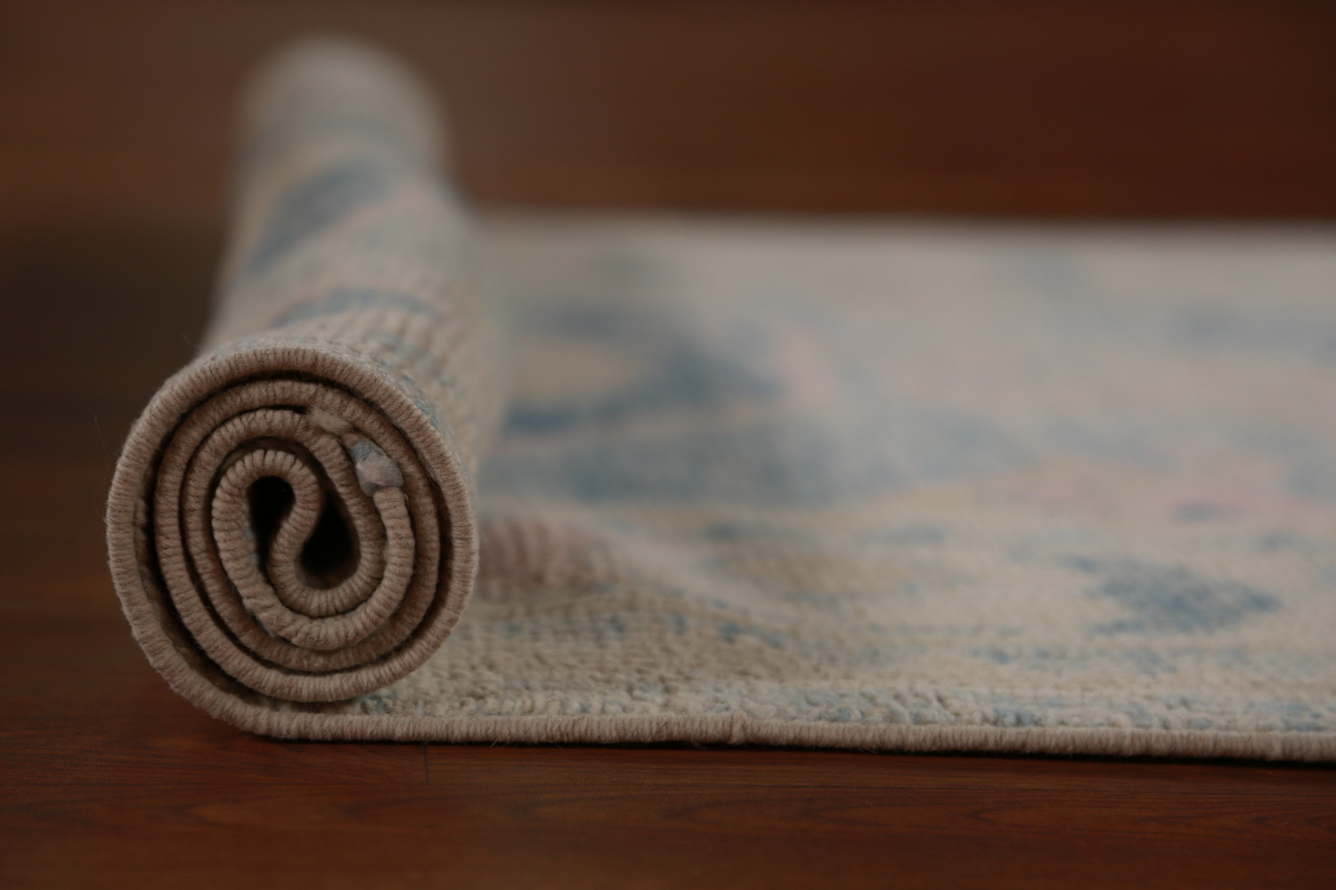 Vegetable Dye Blue Oushak Turkish Runner Rug 3x12
