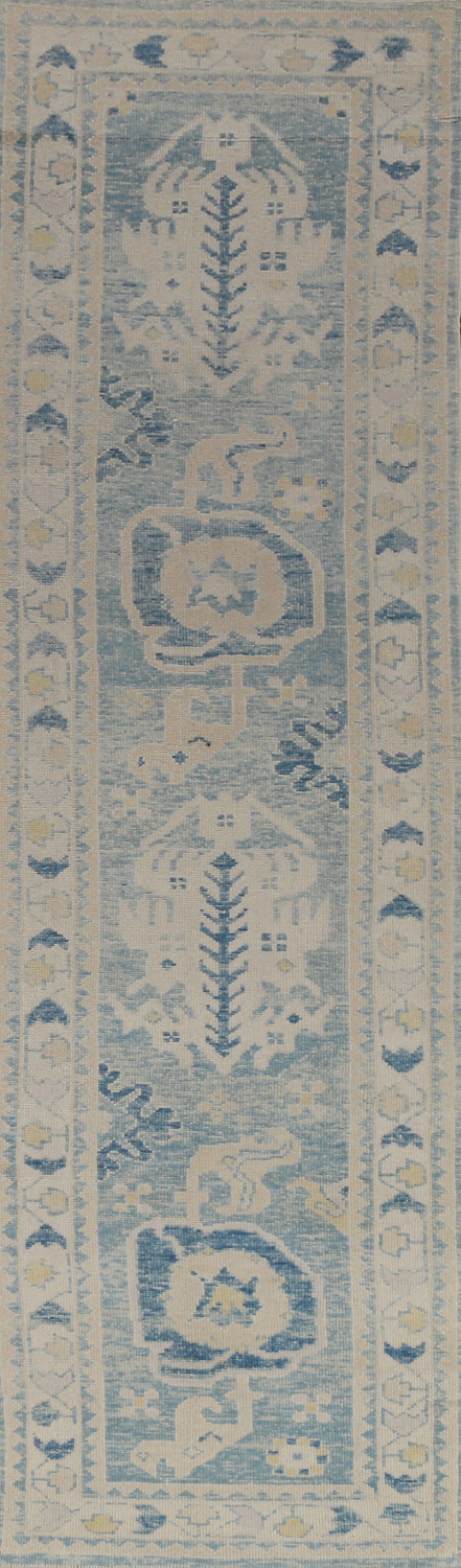 Vegetable Dye Blue Oushak Turkish Runner Rug 3x13