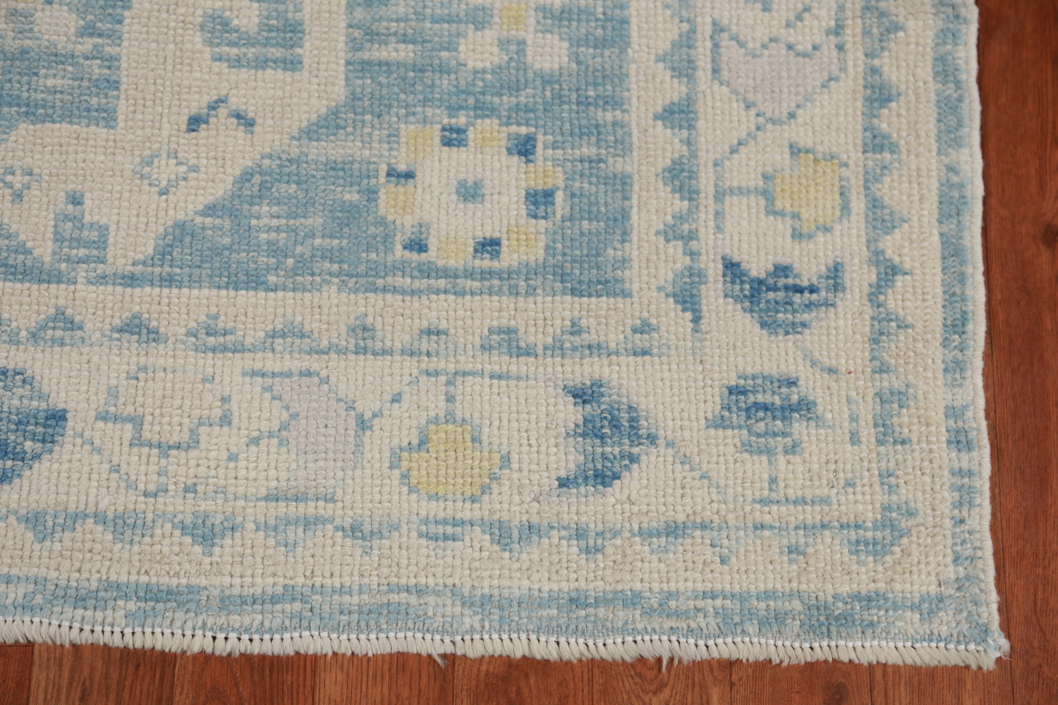 Vegetable Dye Blue Oushak Turkish Runner Rug 3x13