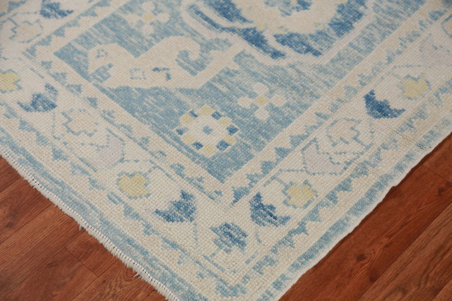 Vegetable Dye Blue Oushak Turkish Runner Rug 3x13