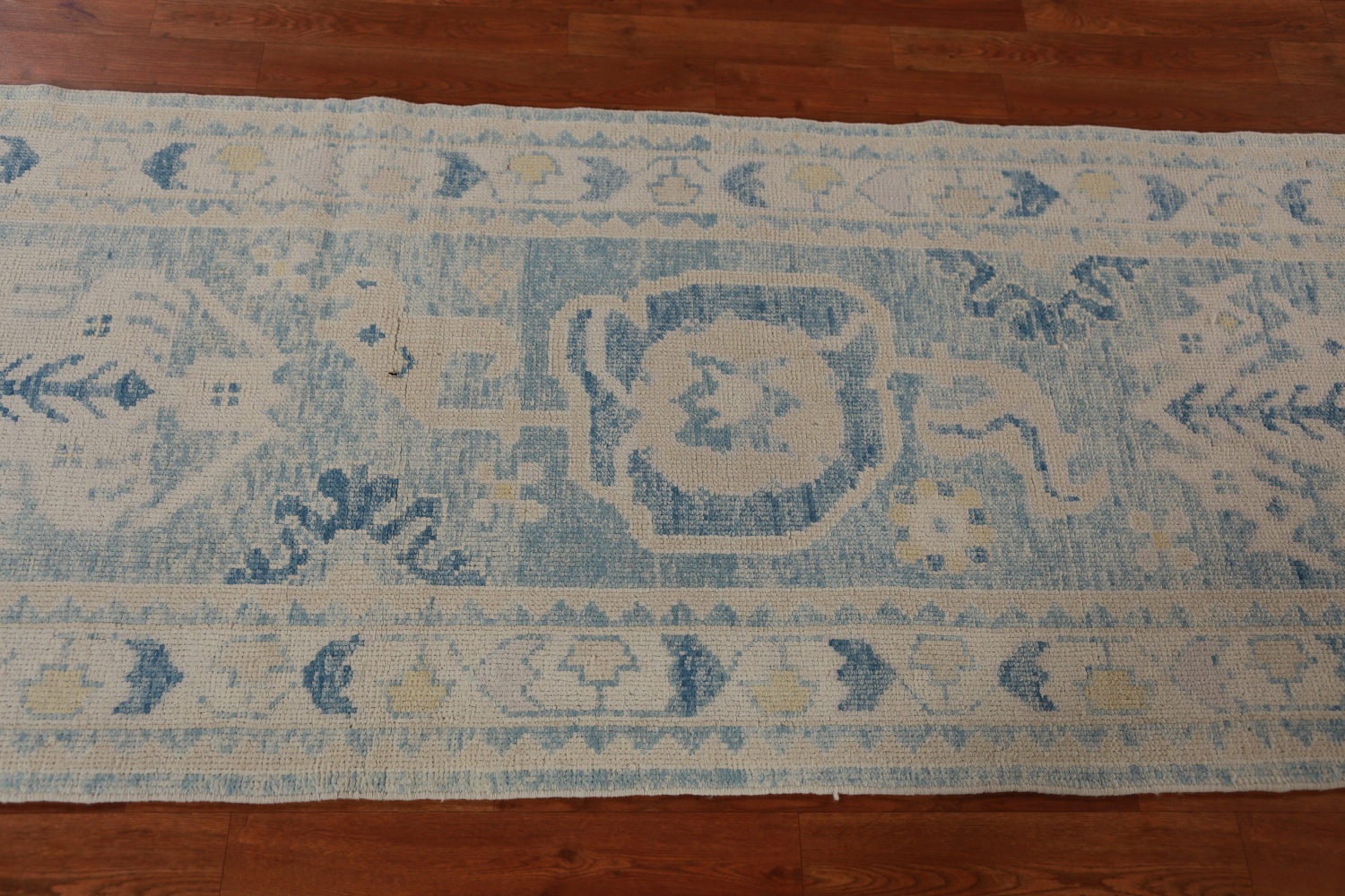Vegetable Dye Blue Oushak Turkish Runner Rug 3x13