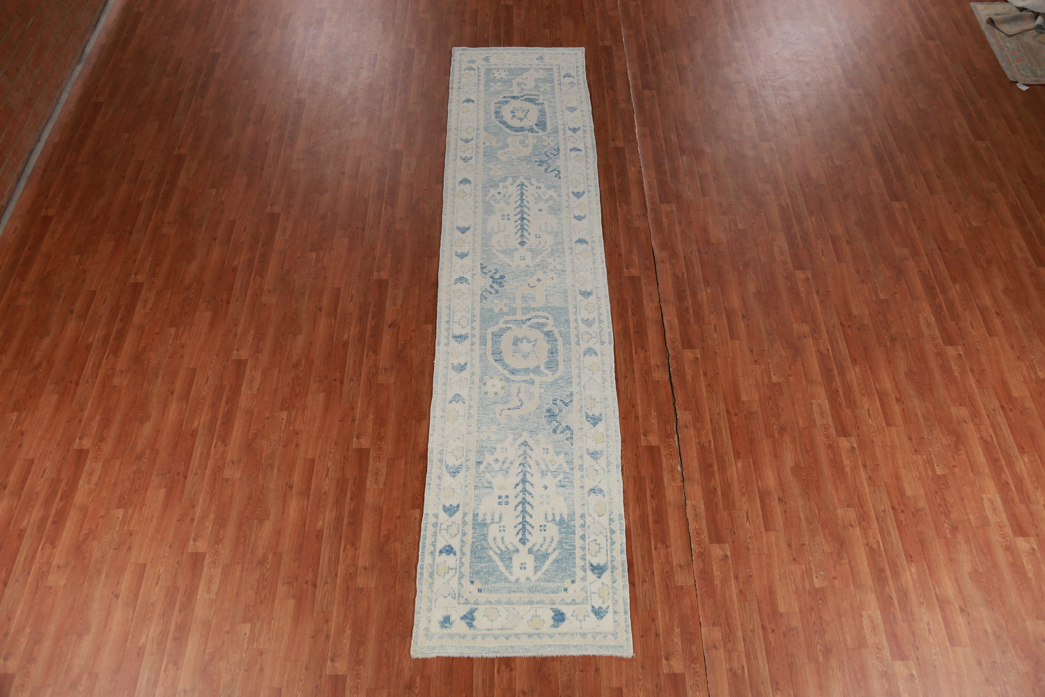 Vegetable Dye Blue Oushak Turkish Runner Rug 3x13