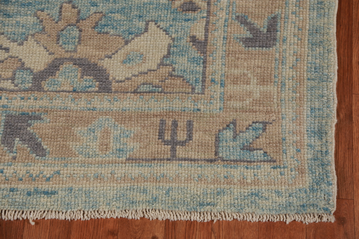 Light Blue Floral Oushak Vegetable Dye Runner Rug 3x17