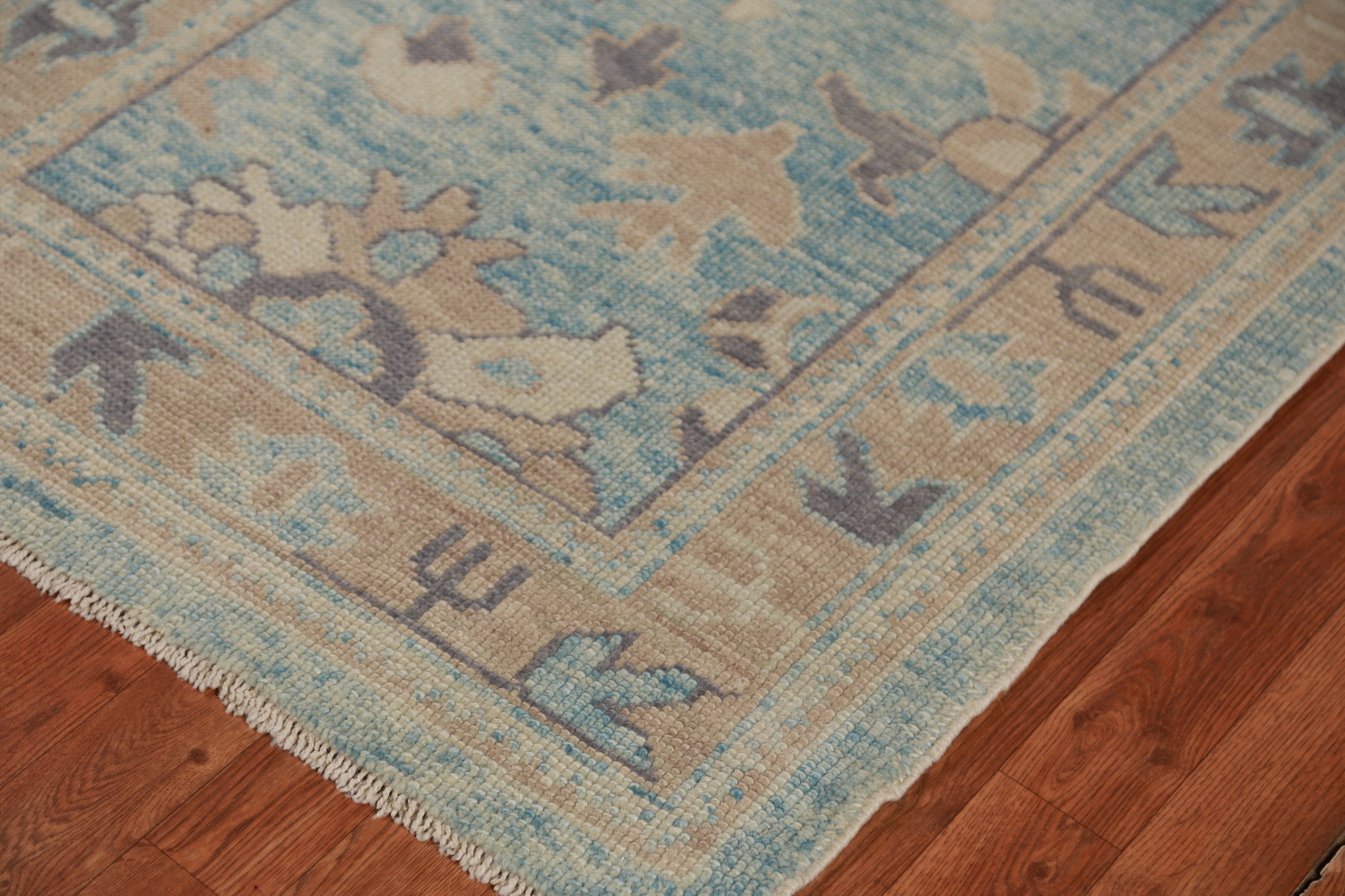 Light Blue Floral Oushak Vegetable Dye Runner Rug 3x17