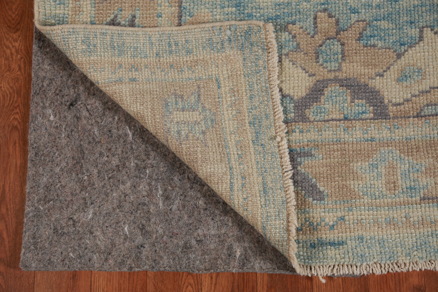Light Blue Floral Oushak Vegetable Dye Runner Rug 3x17