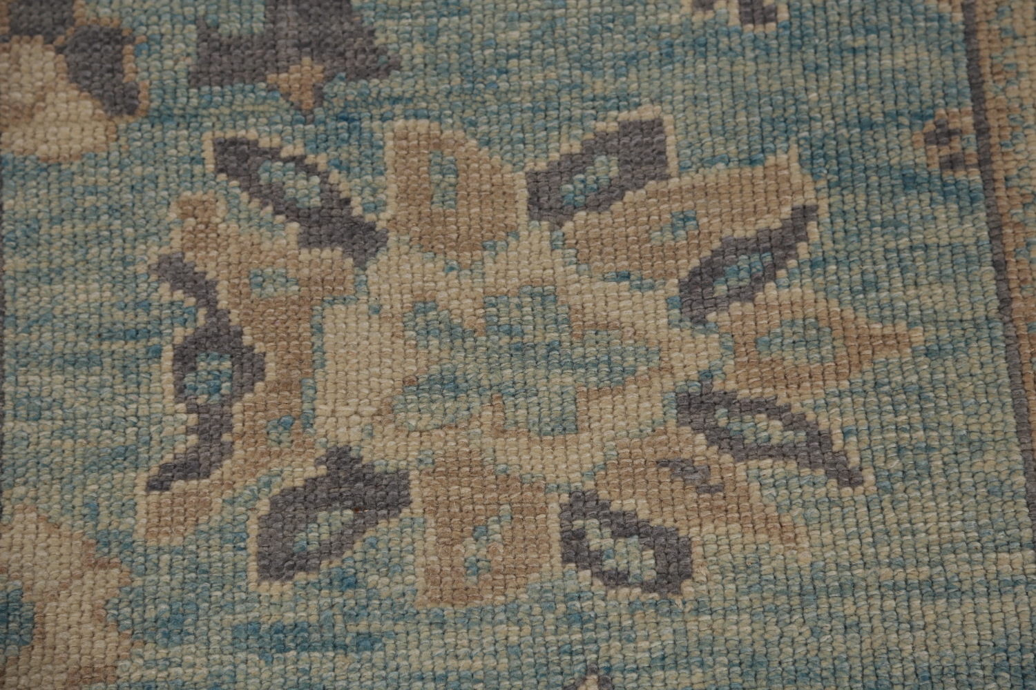 Light Blue Floral Oushak Vegetable Dye Runner Rug 3x17