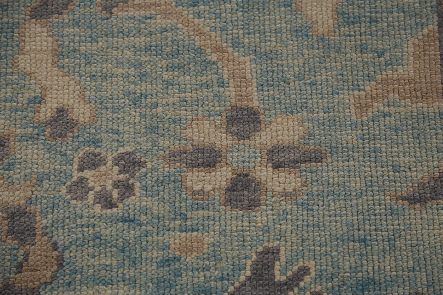 Light Blue Floral Oushak Vegetable Dye Runner Rug 3x17