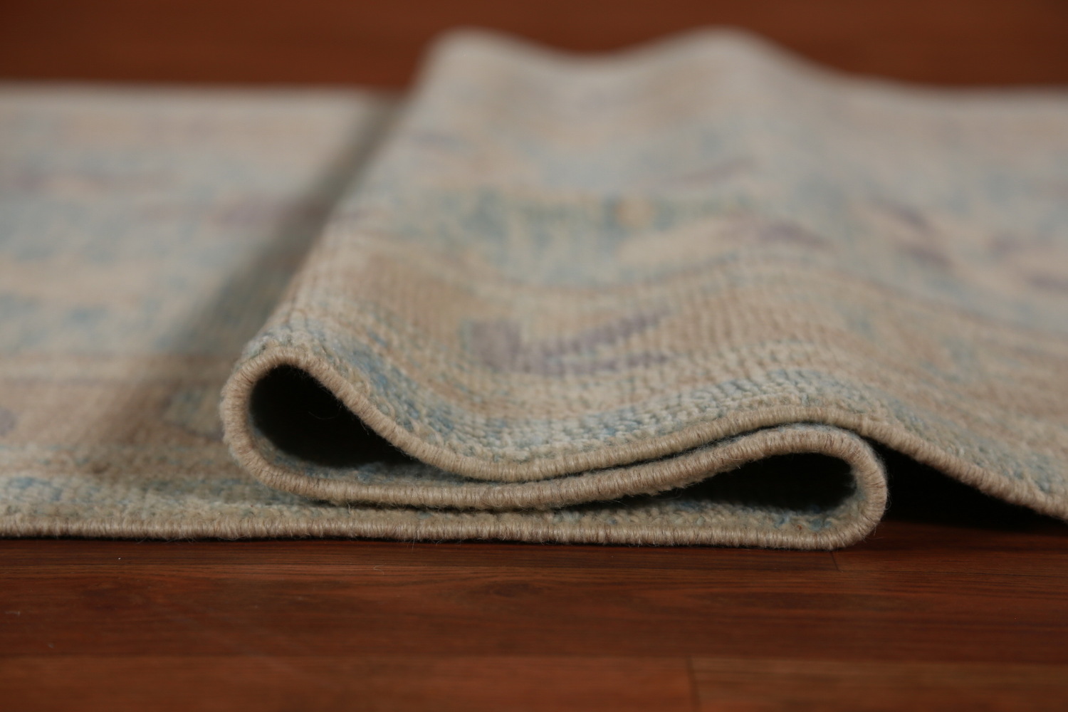 Light Blue Floral Oushak Vegetable Dye Runner Rug 3x17
