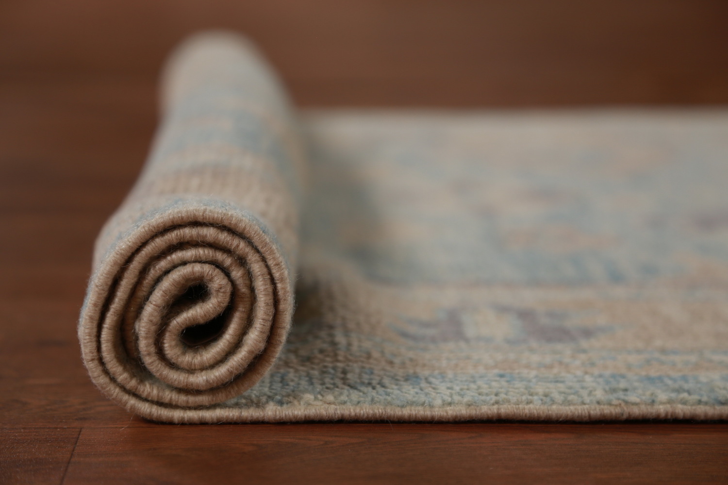 Light Blue Floral Oushak Vegetable Dye Runner Rug 3x17