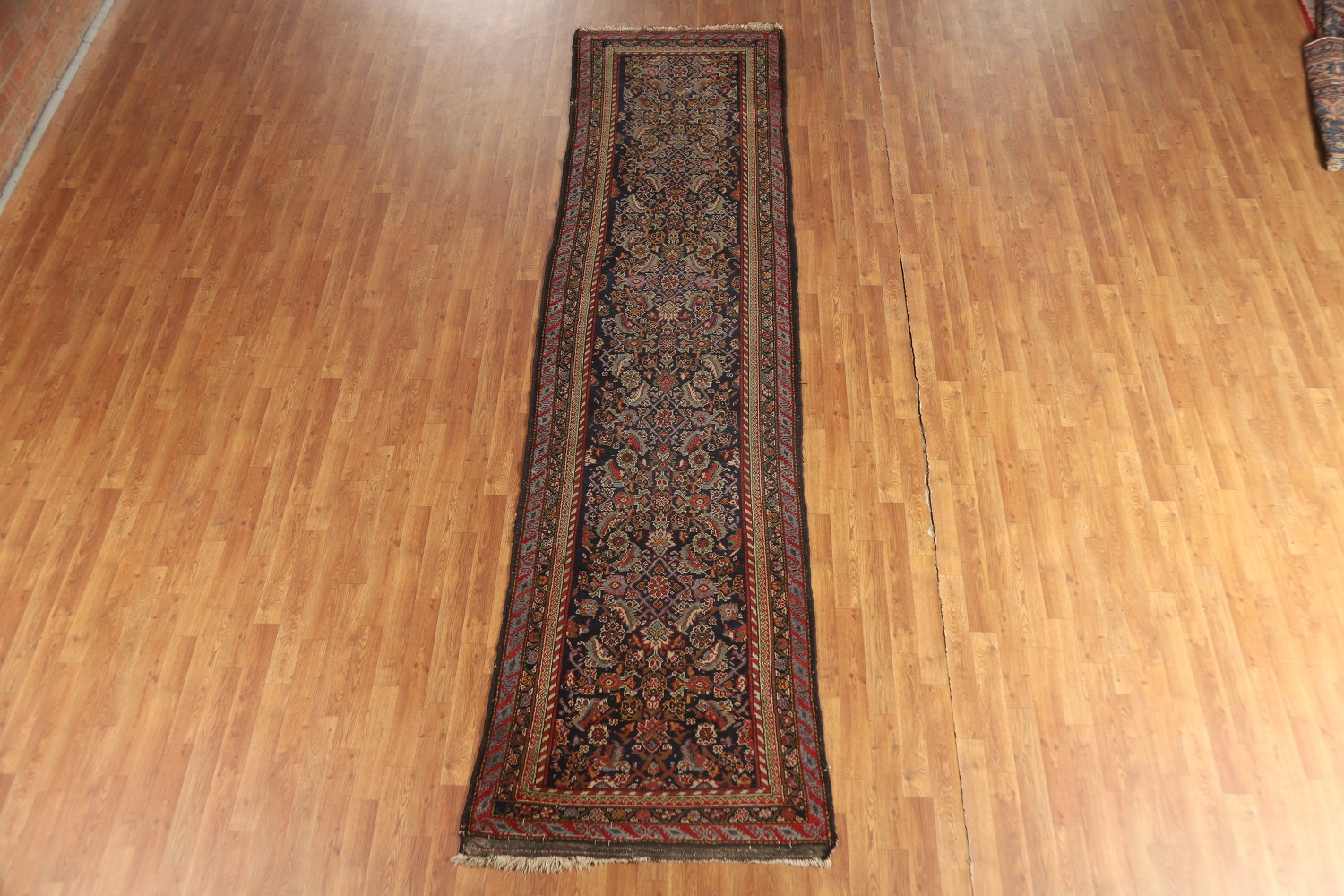 Pre-1900 Antique Vegetable Dye Malayer Persian Runner Rug 3x13