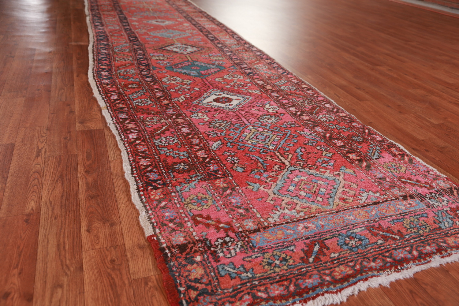 Antique Vegetable Dye Heriz Serapi Persian Runner Rug 3x12