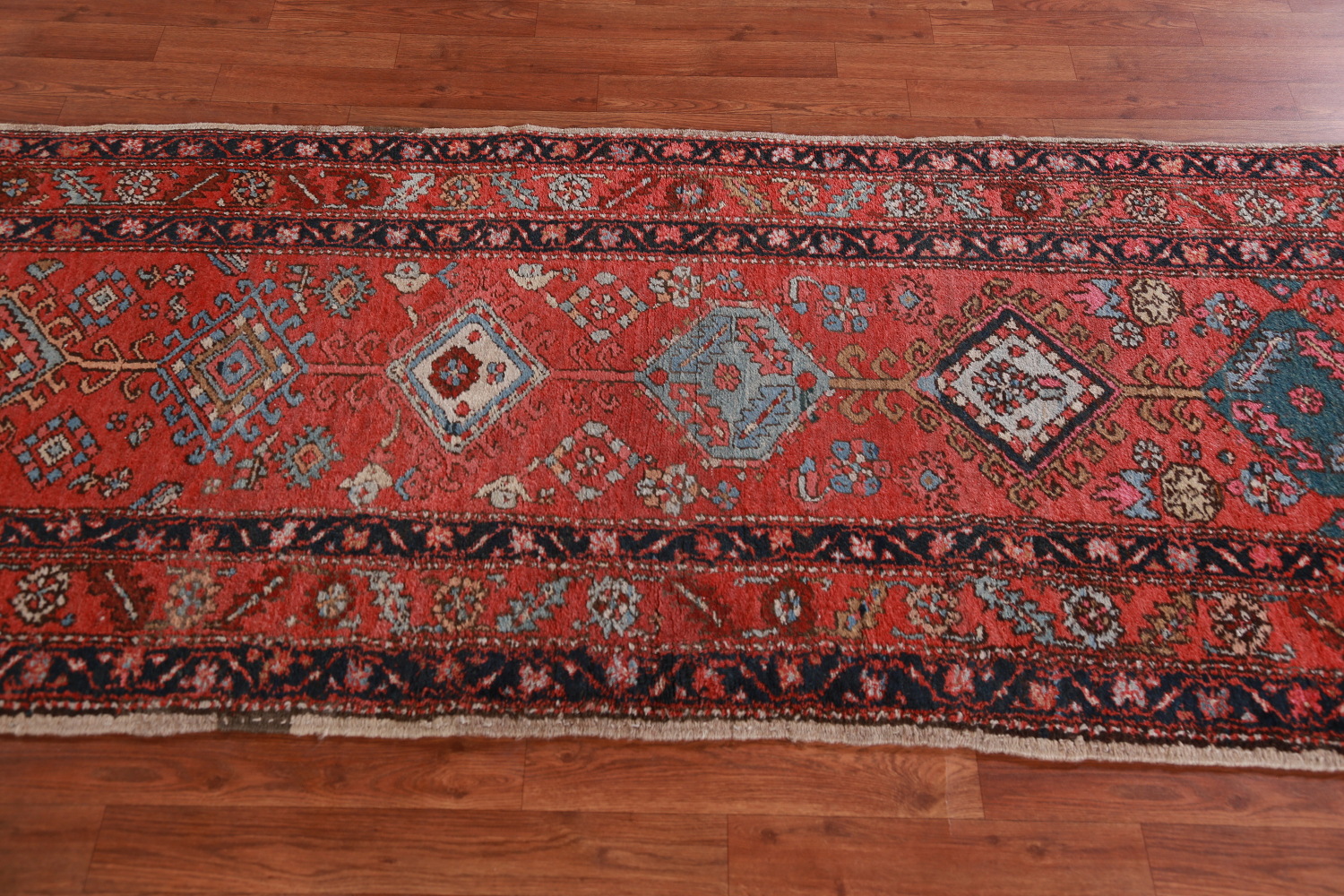 Antique Vegetable Dye Heriz Serapi Persian Runner Rug 3x12