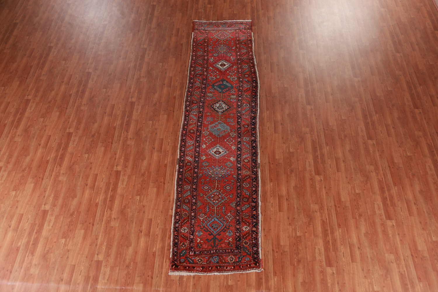 Antique Vegetable Dye Heriz Serapi Persian Runner Rug 3x12