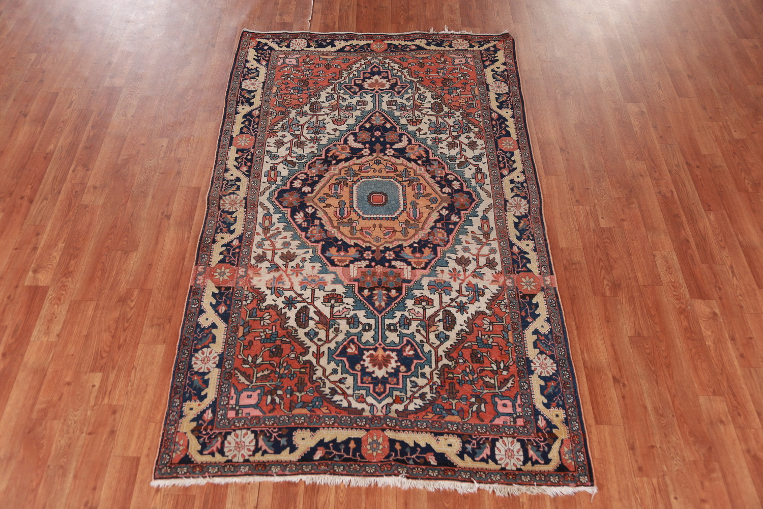 Pre-1900 Vegetable Dye Sarouk Farahan Persian Rug 4x7