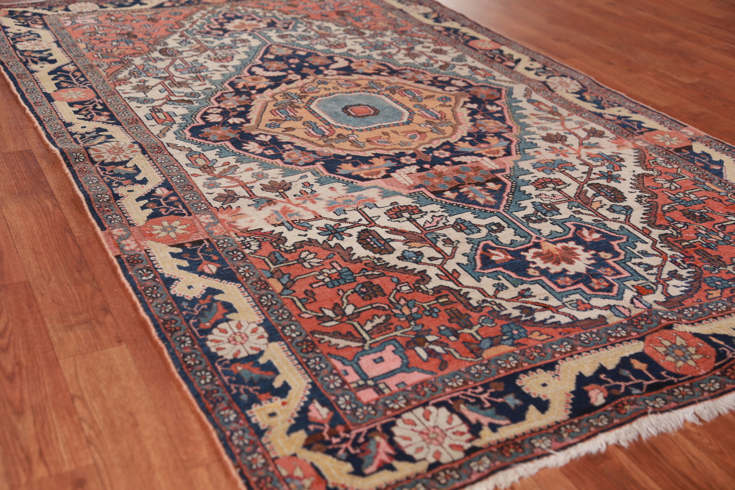 Pre-1900 Vegetable Dye Sarouk Farahan Persian Rug 4x7