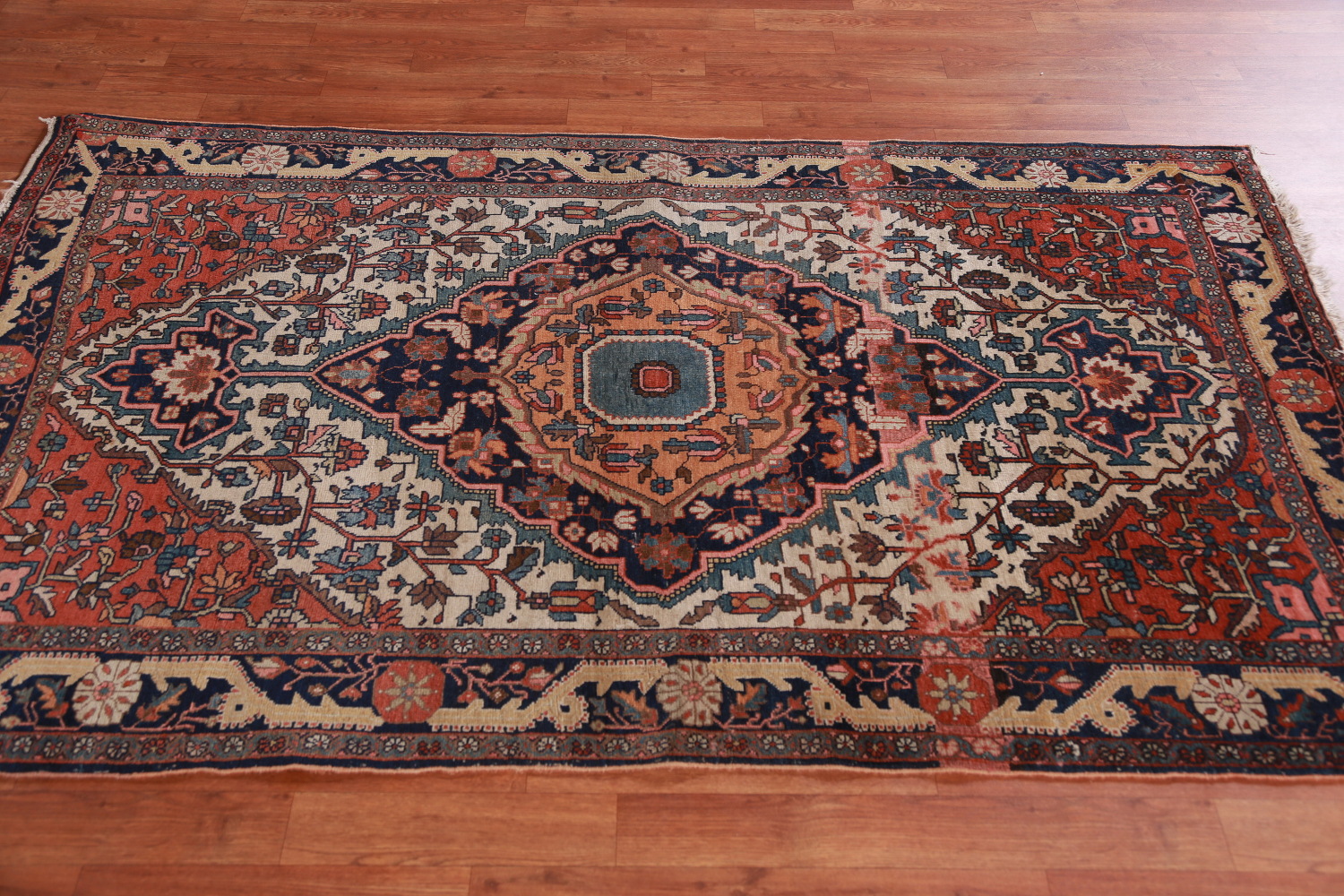 Pre-1900 Vegetable Dye Sarouk Farahan Persian Rug 4x7