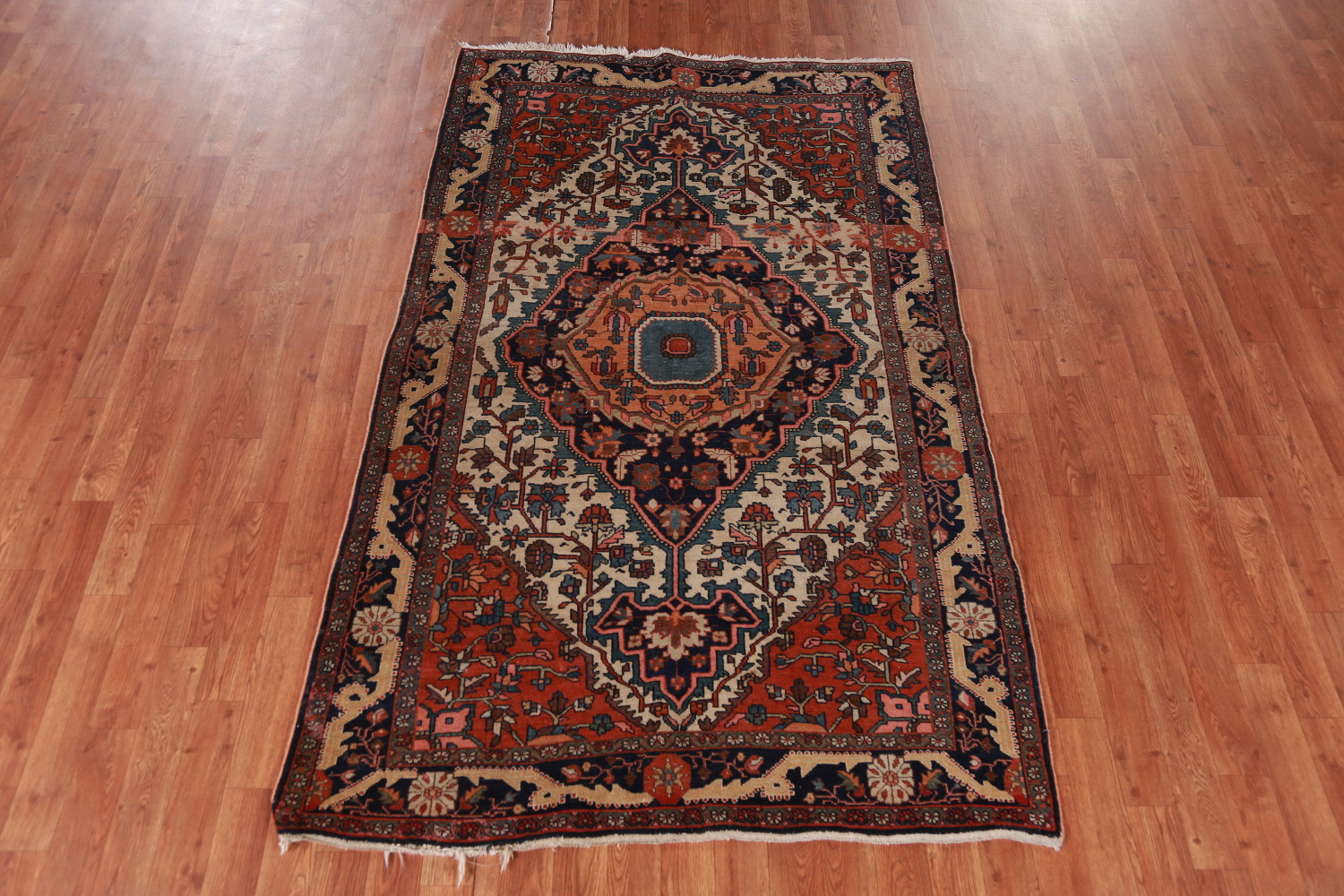 Pre-1900 Vegetable Dye Sarouk Farahan Persian Rug 4x7