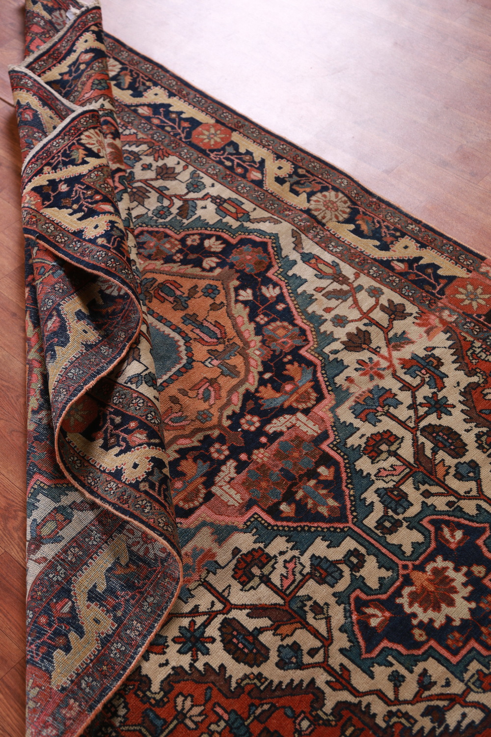 Pre-1900 Vegetable Dye Sarouk Farahan Persian Rug 4x7