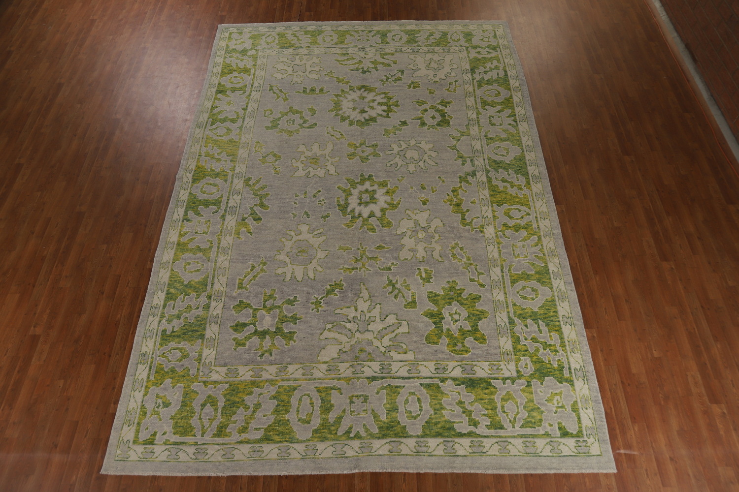 Gray & Green Floral Oushak Vegetable Dye Large Rug 9x14