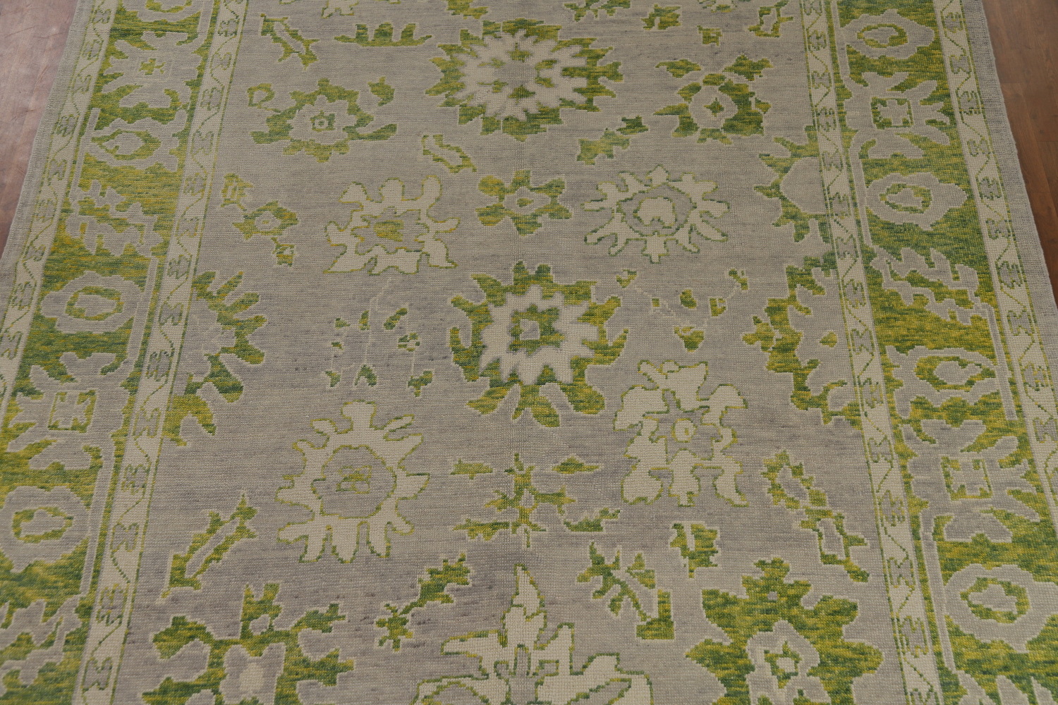 Gray & Green Floral Oushak Vegetable Dye Large Rug 9x14