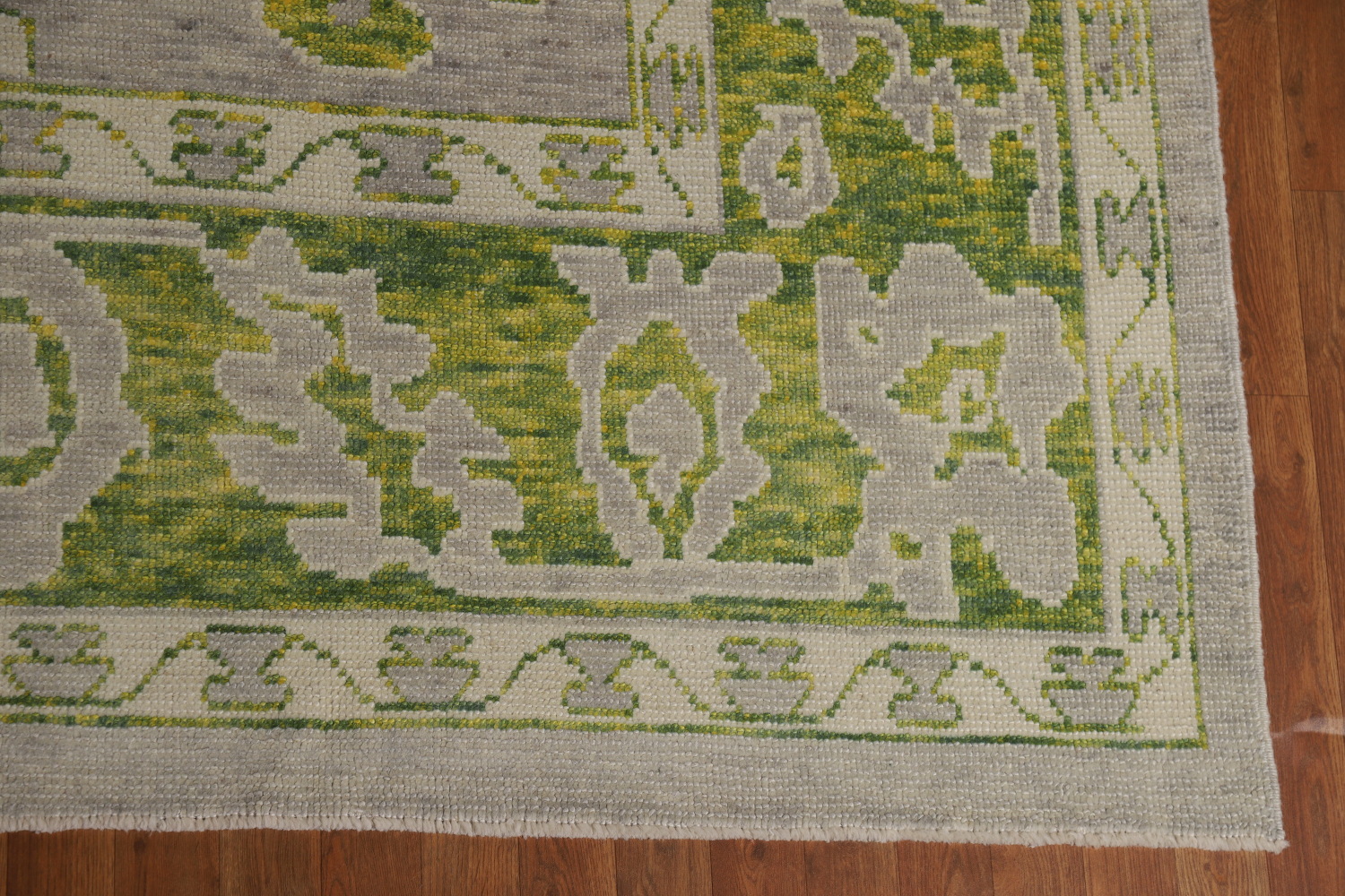 Gray & Green Floral Oushak Vegetable Dye Large Rug 9x14