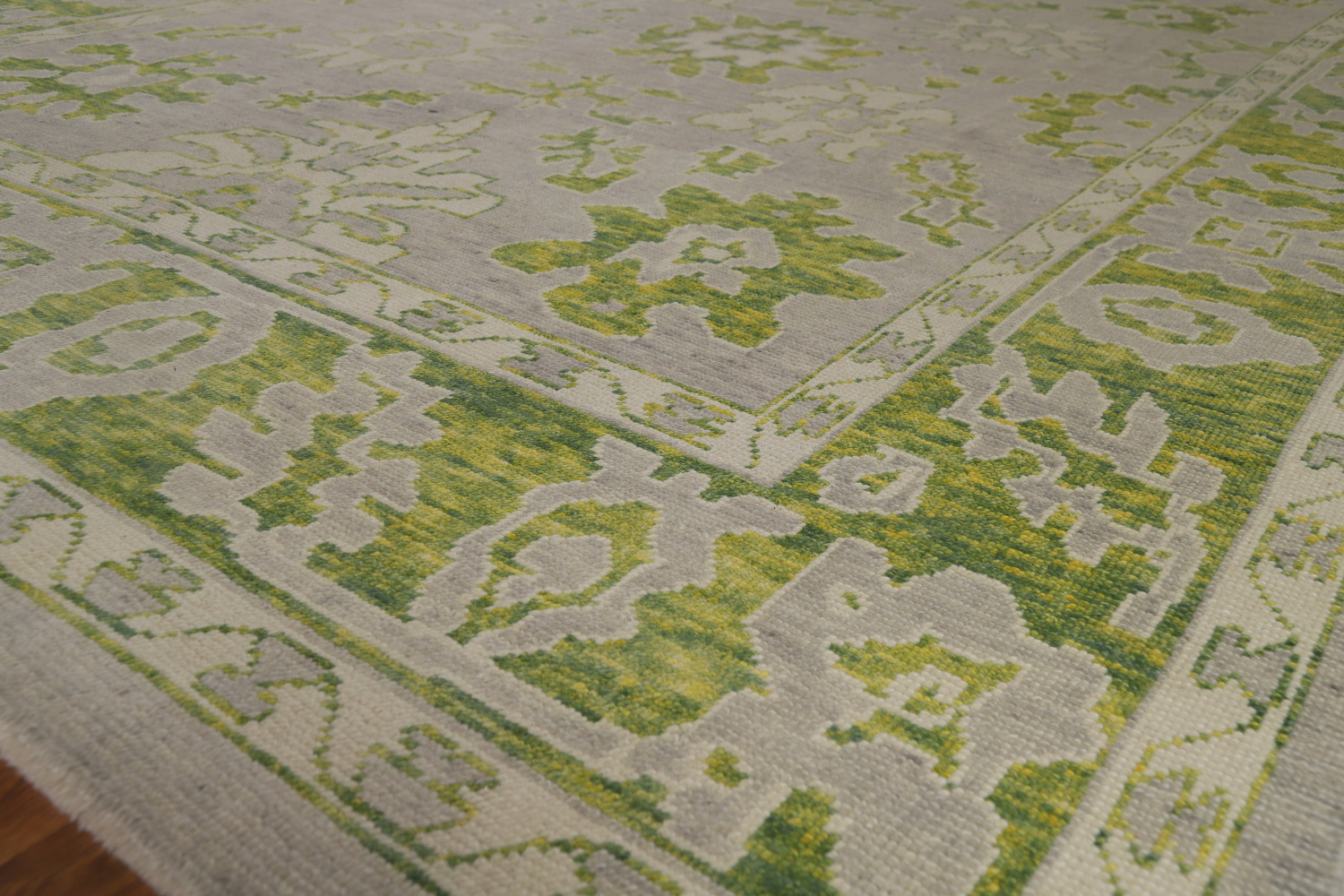 Gray & Green Floral Oushak Vegetable Dye Large Rug 9x14