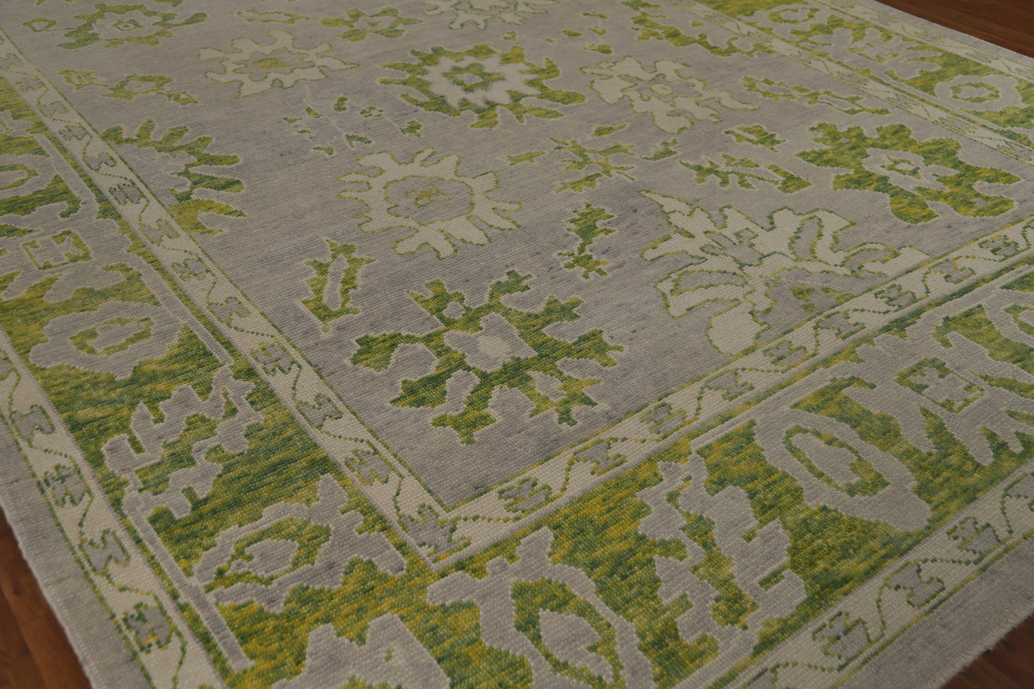 Gray & Green Floral Oushak Vegetable Dye Large Rug 9x14