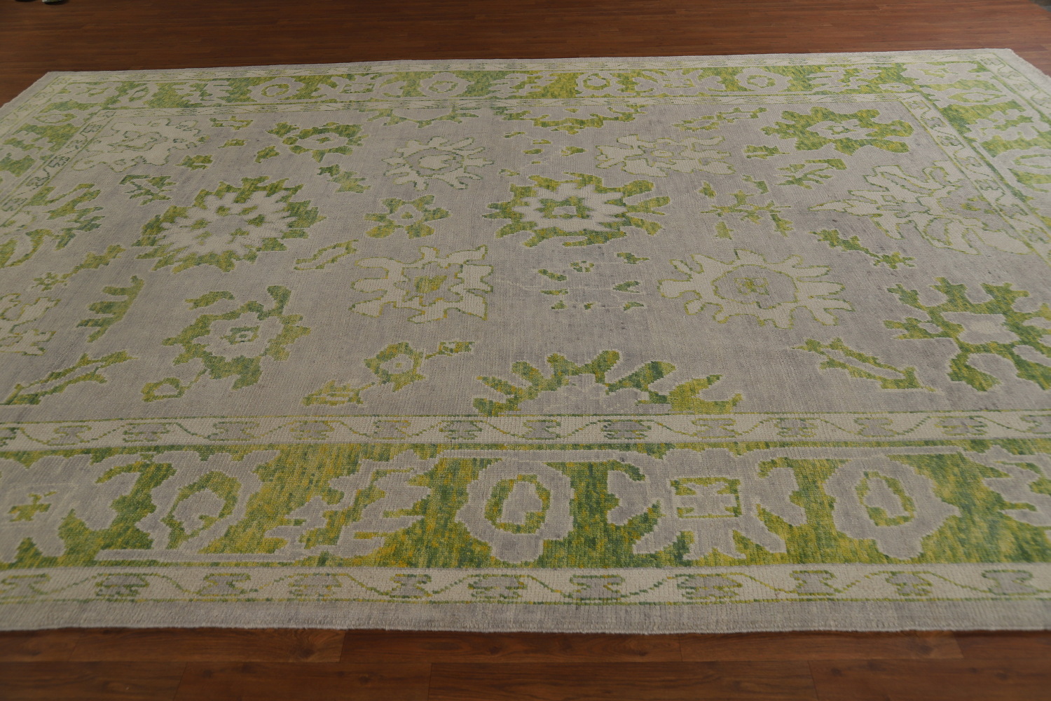 Gray & Green Floral Oushak Vegetable Dye Large Rug 9x14
