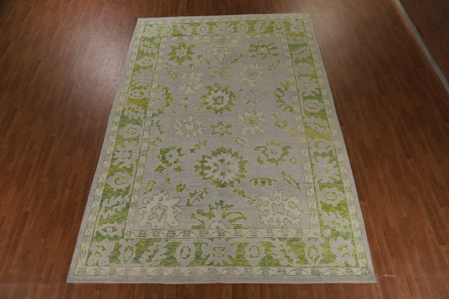 Gray & Green Floral Oushak Vegetable Dye Large Rug 9x14