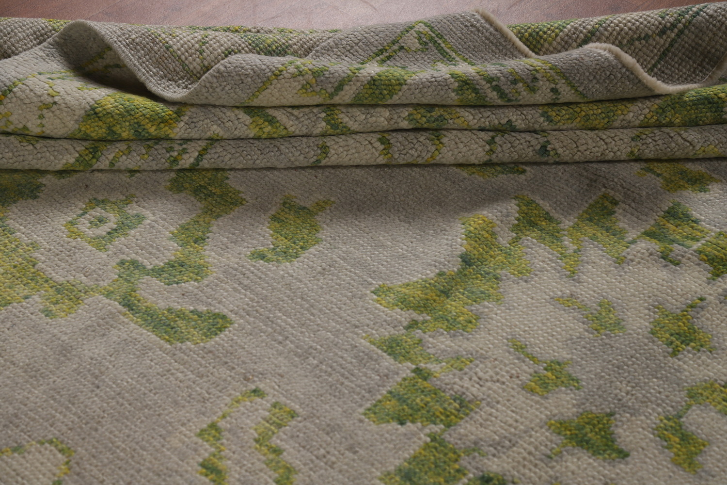 Gray & Green Floral Oushak Vegetable Dye Large Rug 9x14