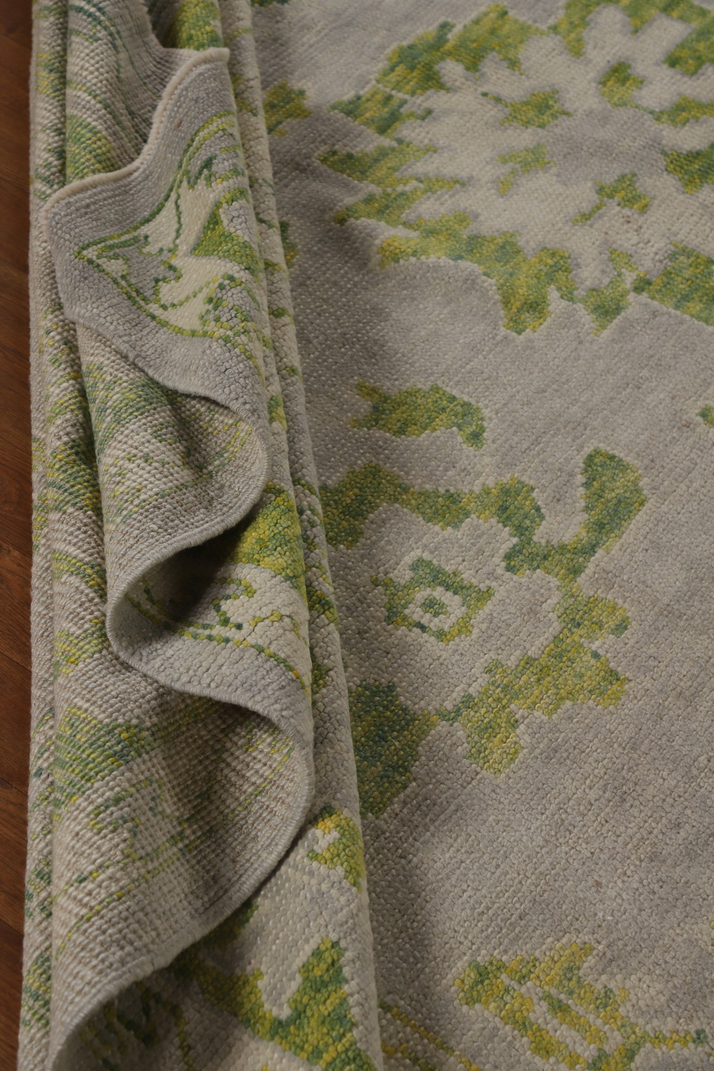 Gray & Green Floral Oushak Vegetable Dye Large Rug 9x14