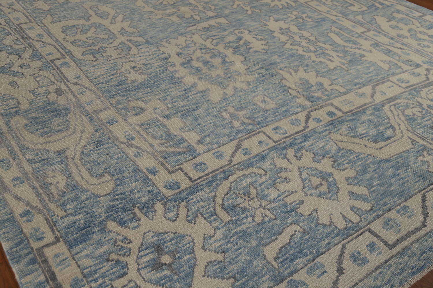 Handmade Blue Oushak Vegetable Dye Area Rug 9x13