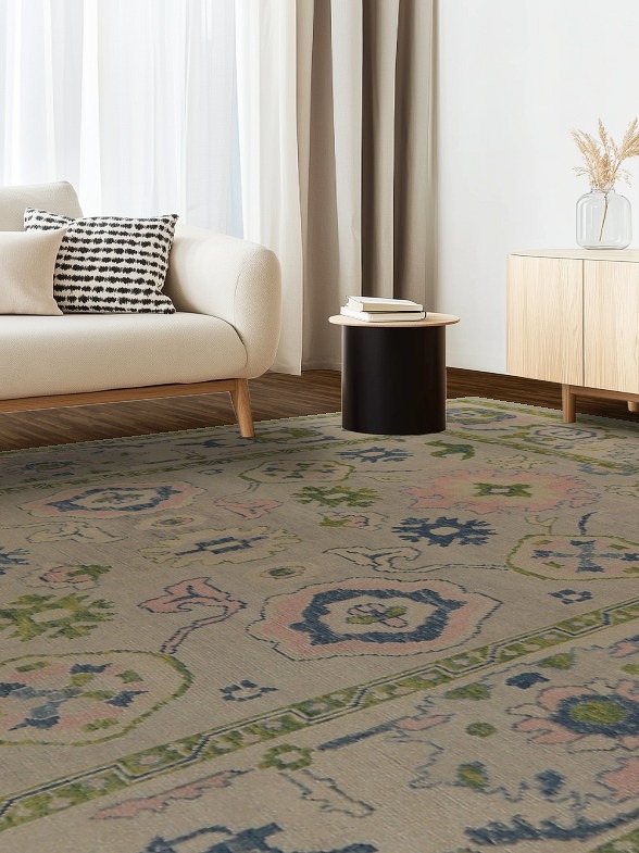 Handmade Floral Oushak Vegetable Dye Large Rug 10x14