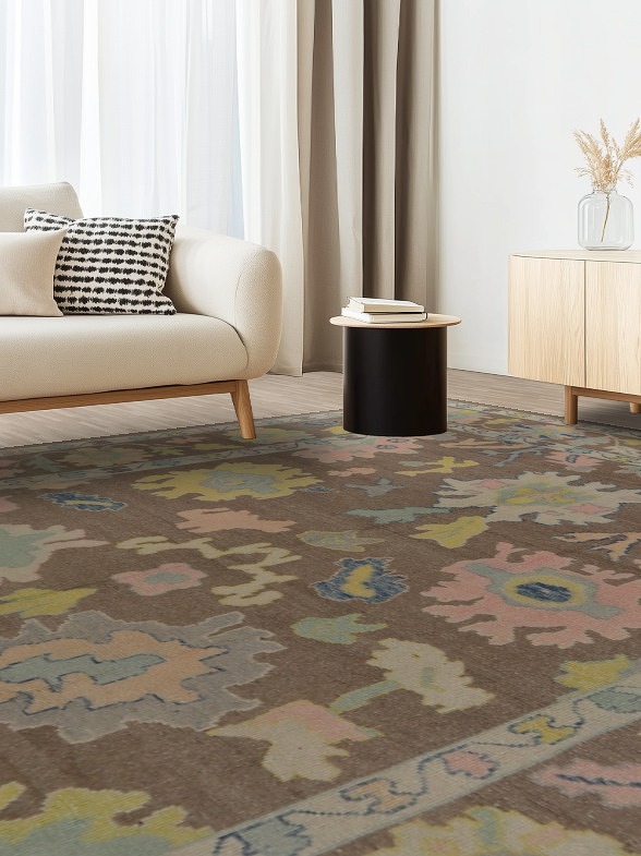 Vegetable Dye Brown Oushak Turkish Area Rug 10x13