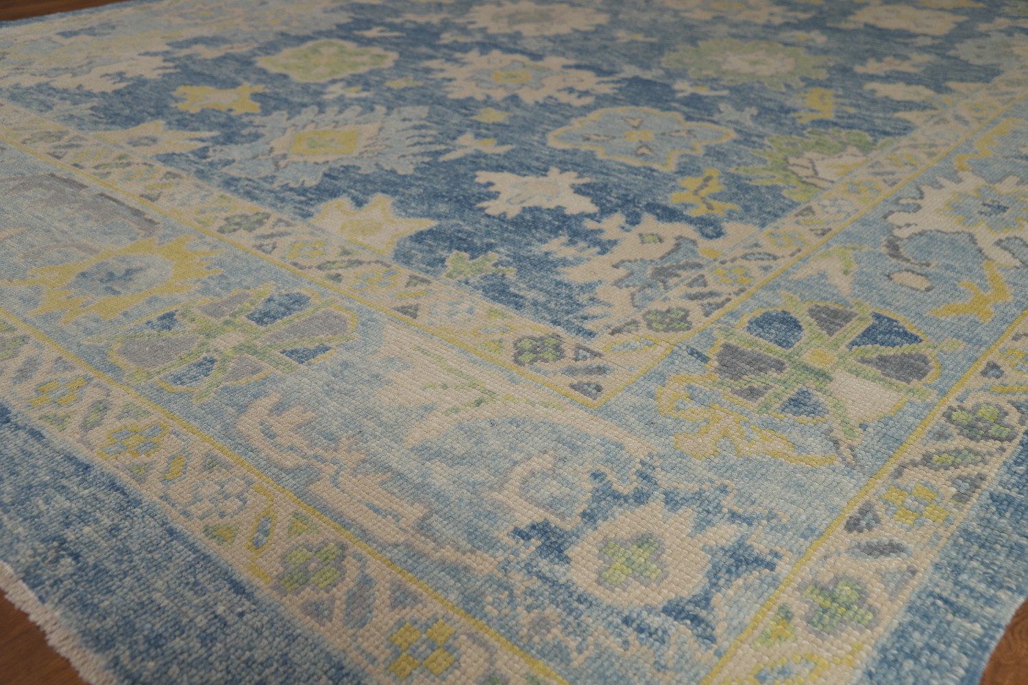 Handmade Floral Blue Oushak Vegetable Dye Area Rug 8x10