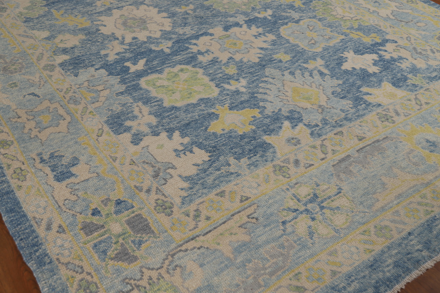 Handmade Floral Blue Oushak Vegetable Dye Area Rug 8x10
