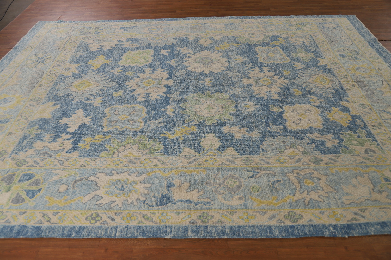 Handmade Floral Blue Oushak Vegetable Dye Area Rug 8x10