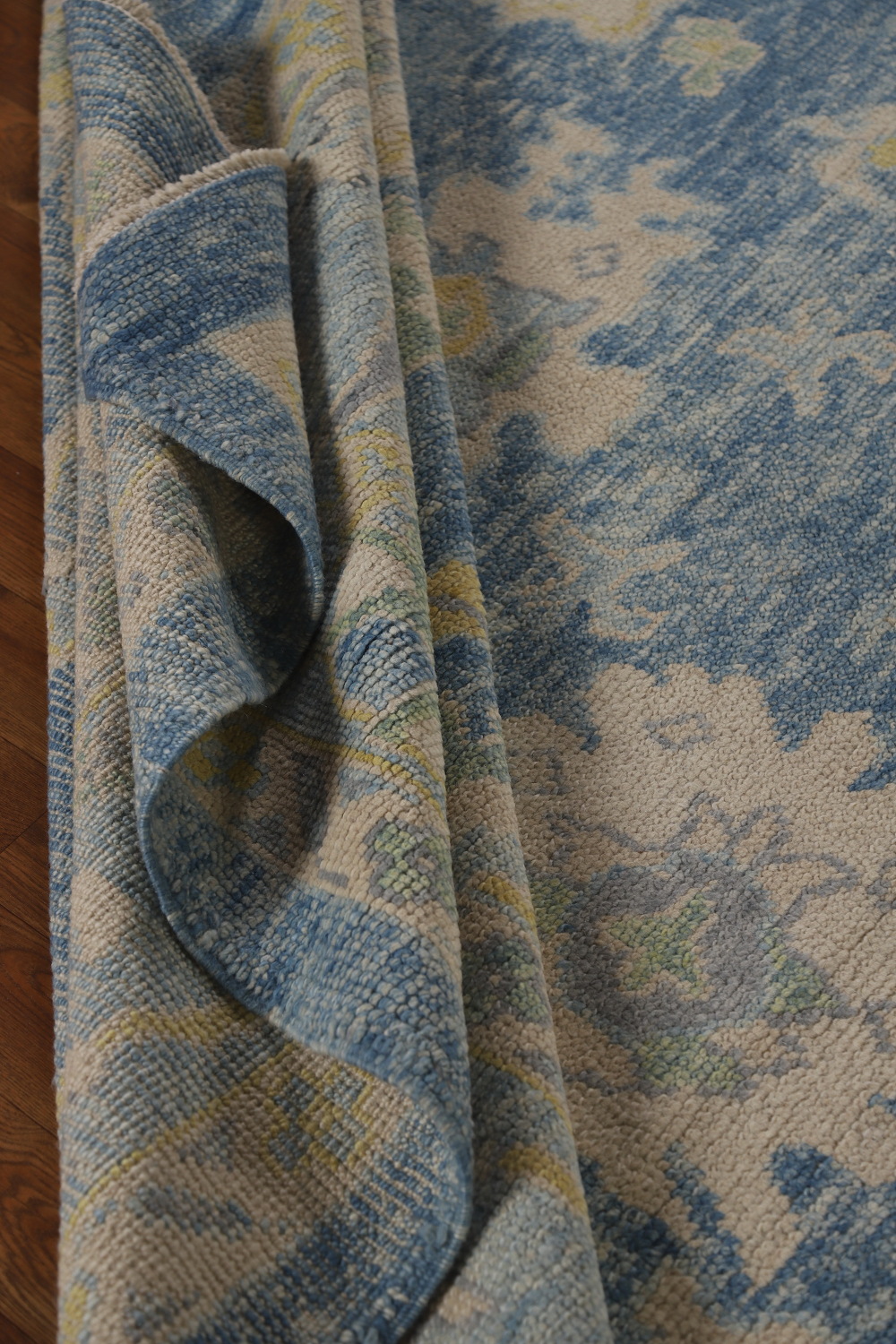 Handmade Floral Blue Oushak Vegetable Dye Area Rug 8x10