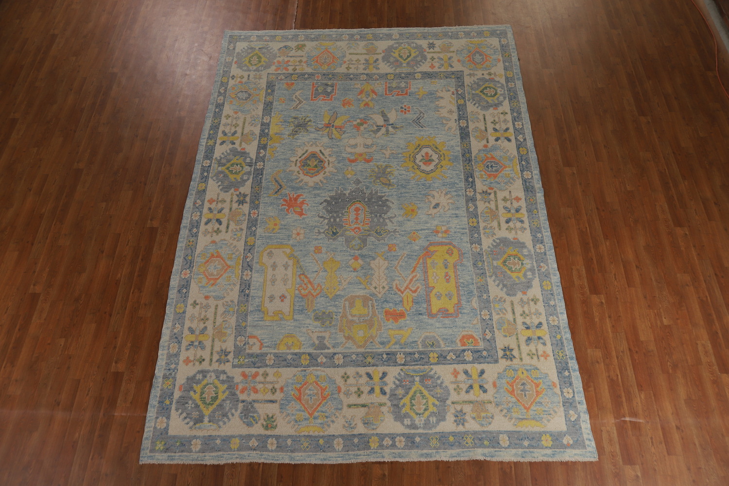 Light Blue Floral Oushak Vegetable Dye Area Rug 8x11
