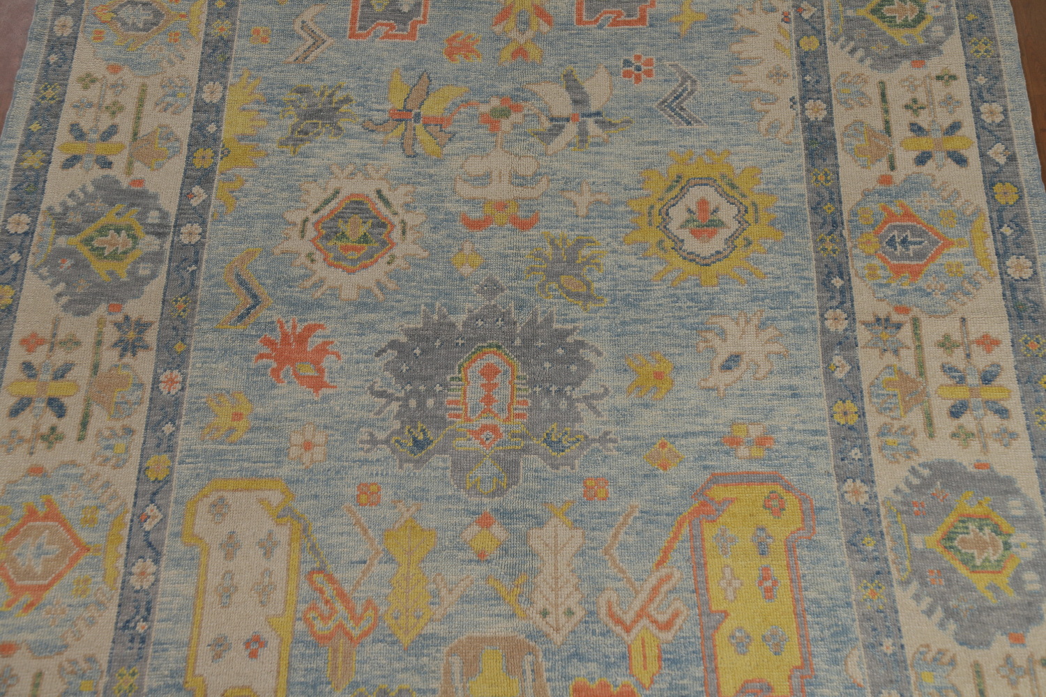 Light Blue Floral Oushak Vegetable Dye Area Rug 8x11