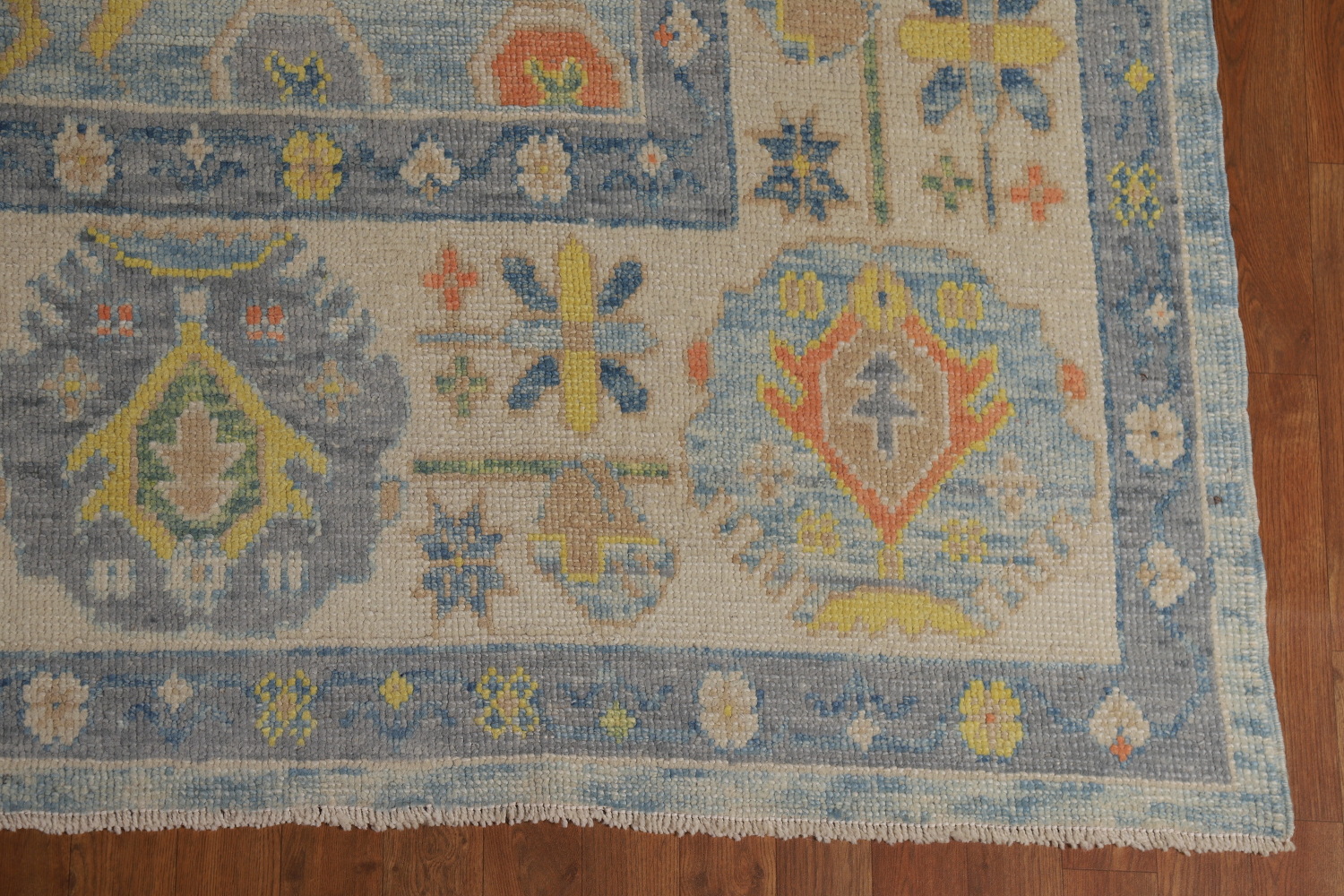 Light Blue Floral Oushak Vegetable Dye Area Rug 8x11