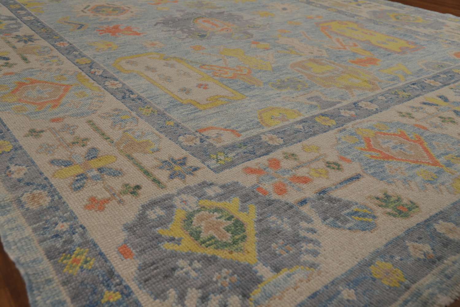 Light Blue Floral Oushak Vegetable Dye Area Rug 8x11