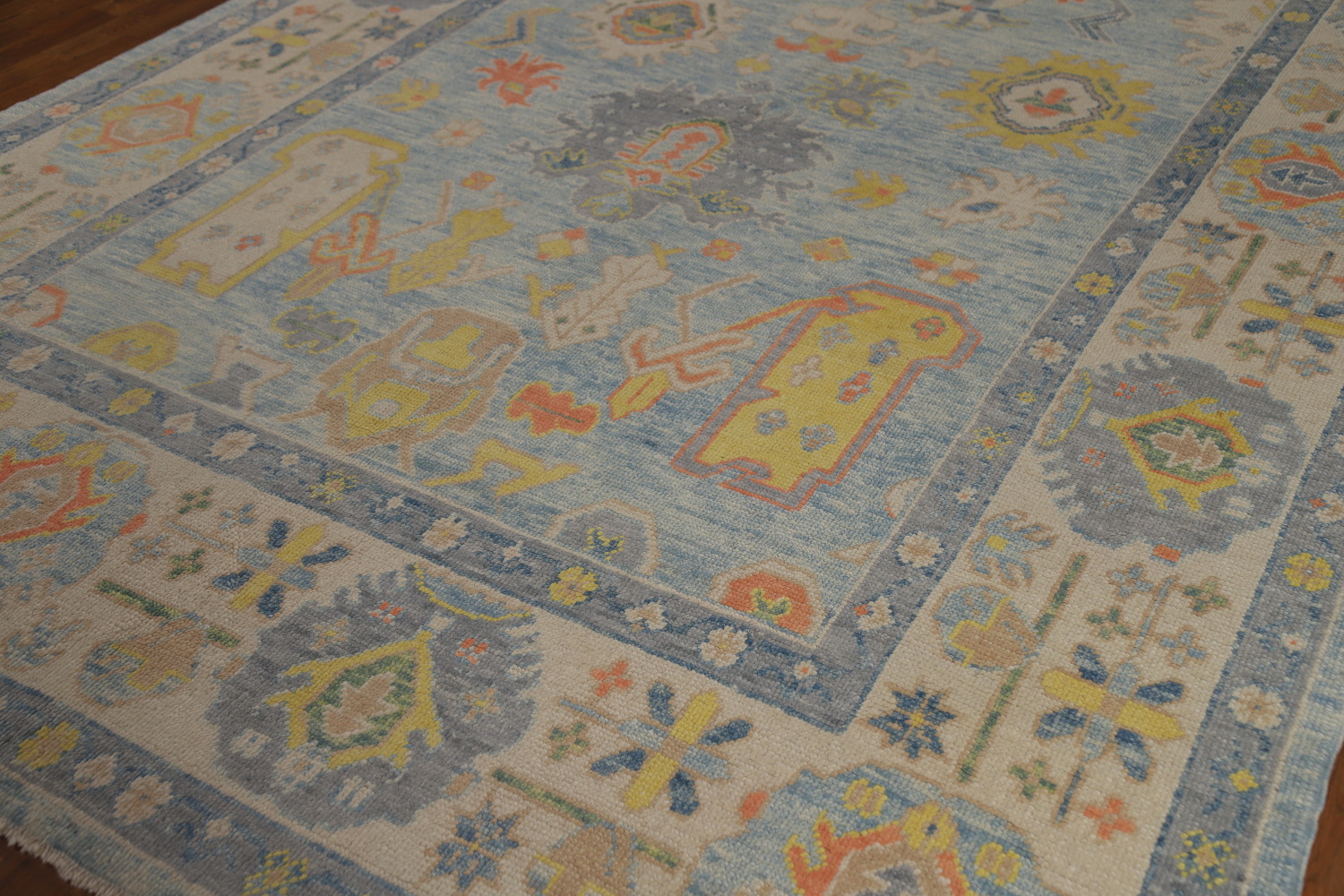 Light Blue Floral Oushak Vegetable Dye Area Rug 8x11