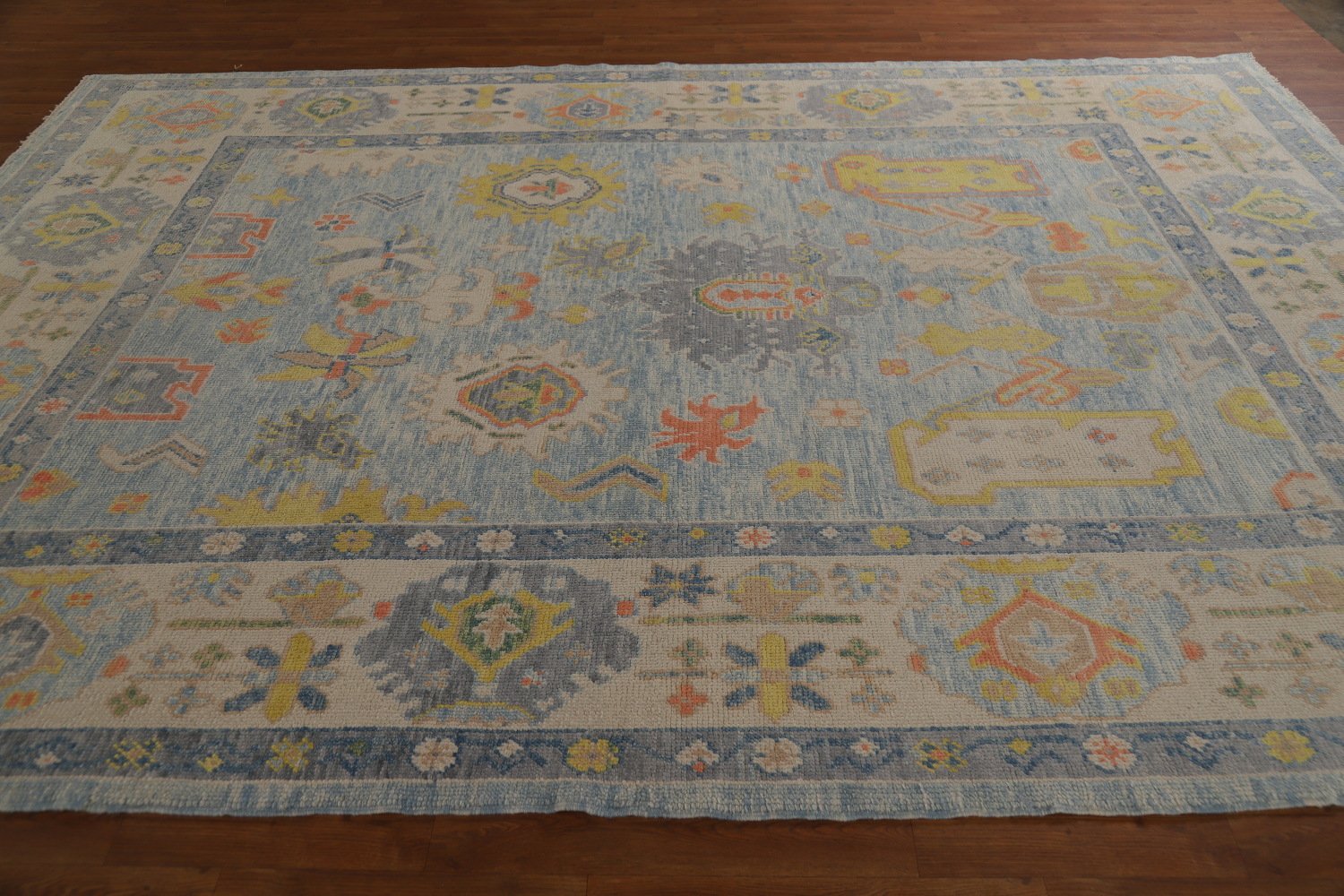 Light Blue Floral Oushak Vegetable Dye Area Rug 8x11