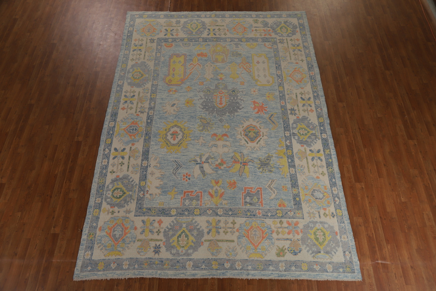Light Blue Floral Oushak Vegetable Dye Area Rug 8x11