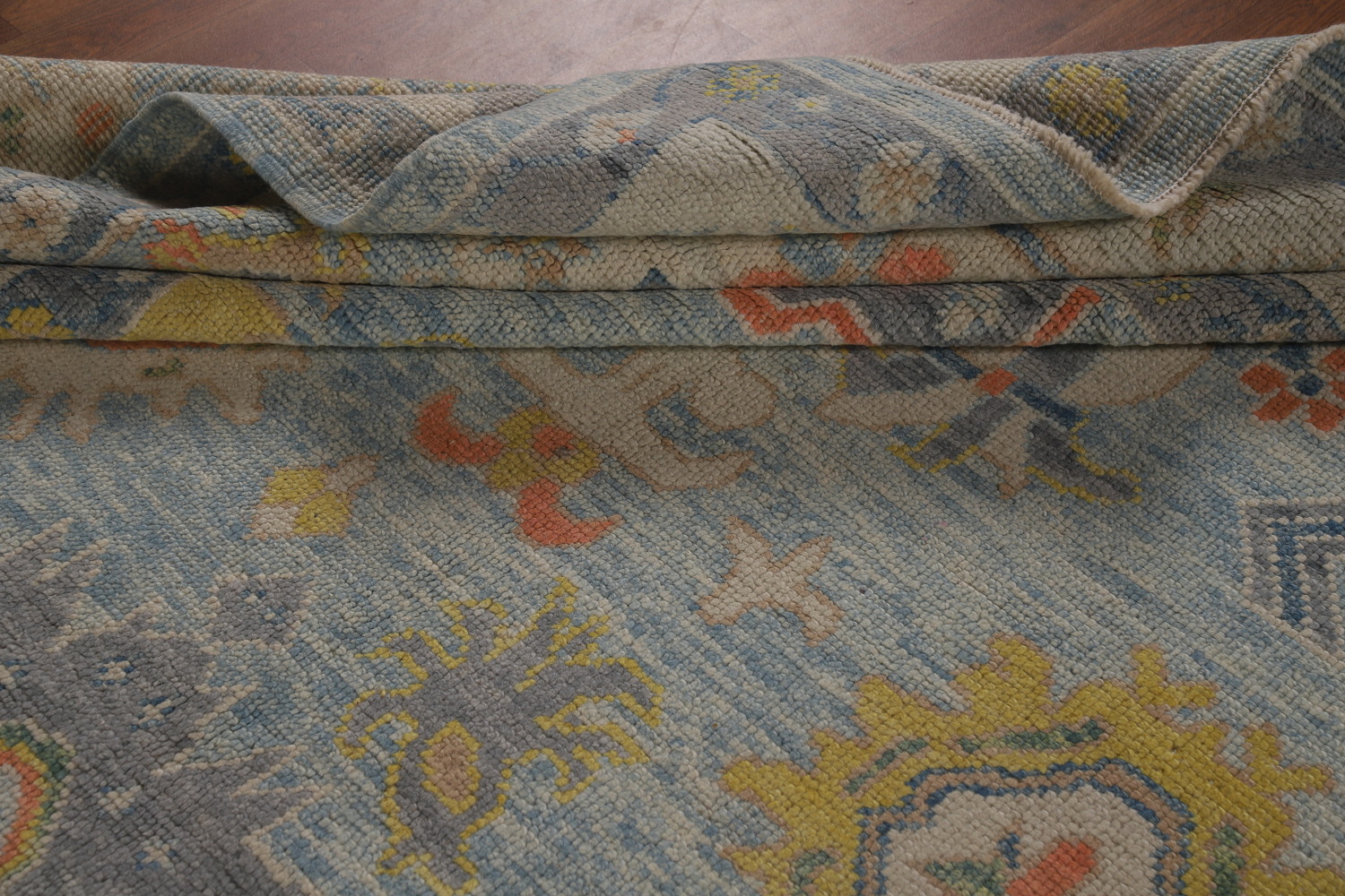 Light Blue Floral Oushak Vegetable Dye Area Rug 8x11