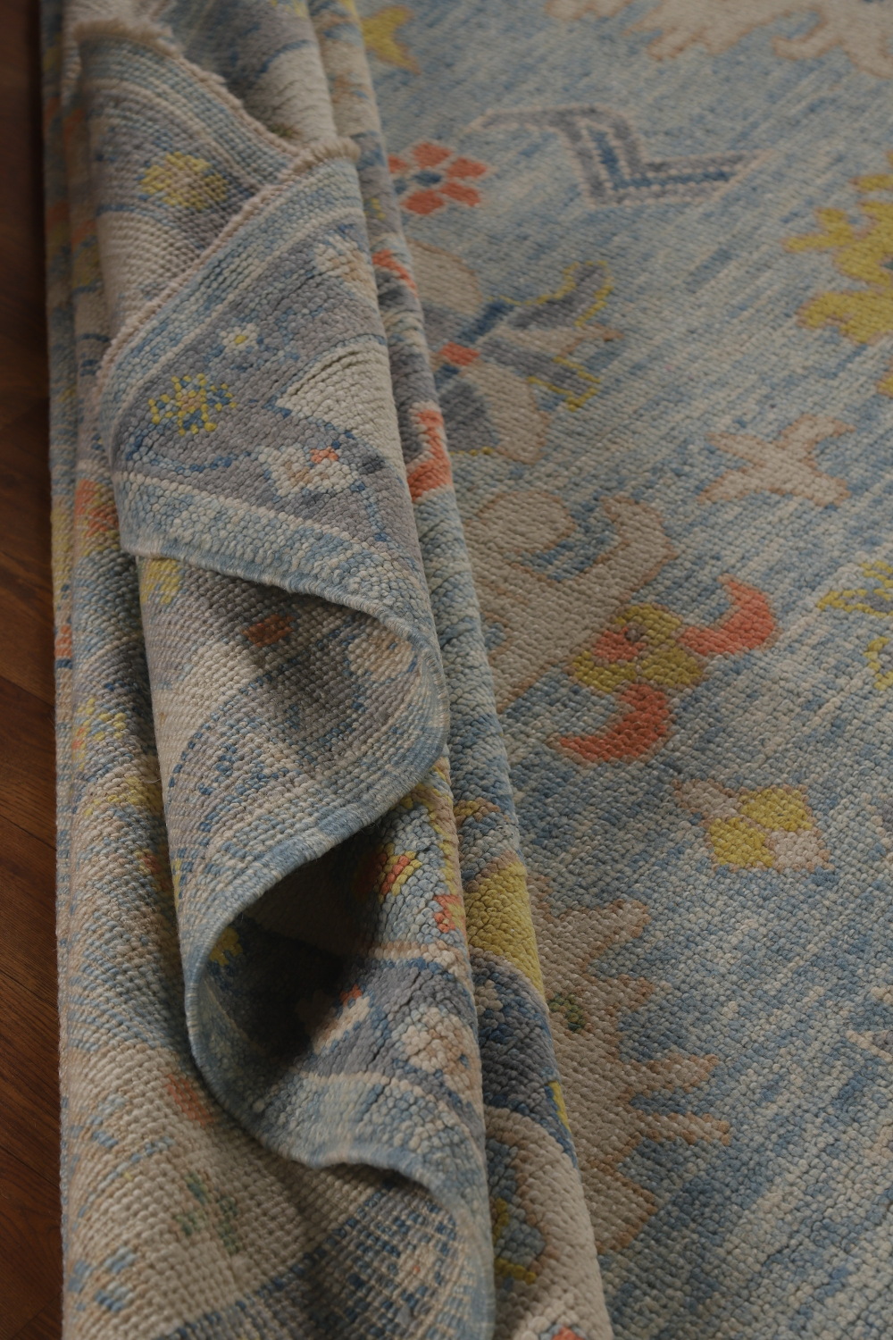 Light Blue Floral Oushak Vegetable Dye Area Rug 8x11
